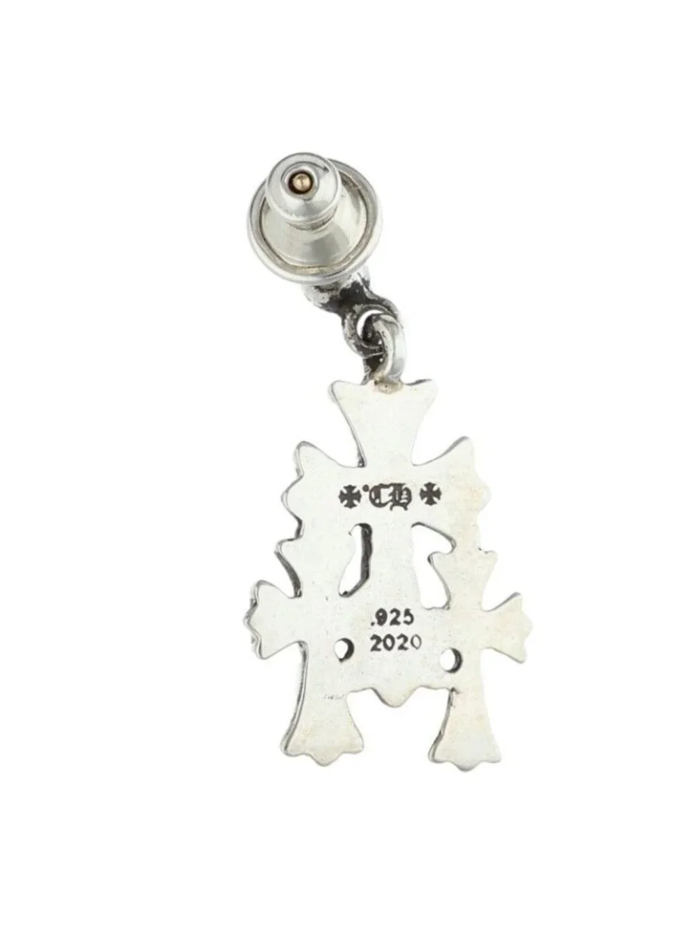 Chrome Hearts 3 CH Cross Drop Triple Silver Earrings